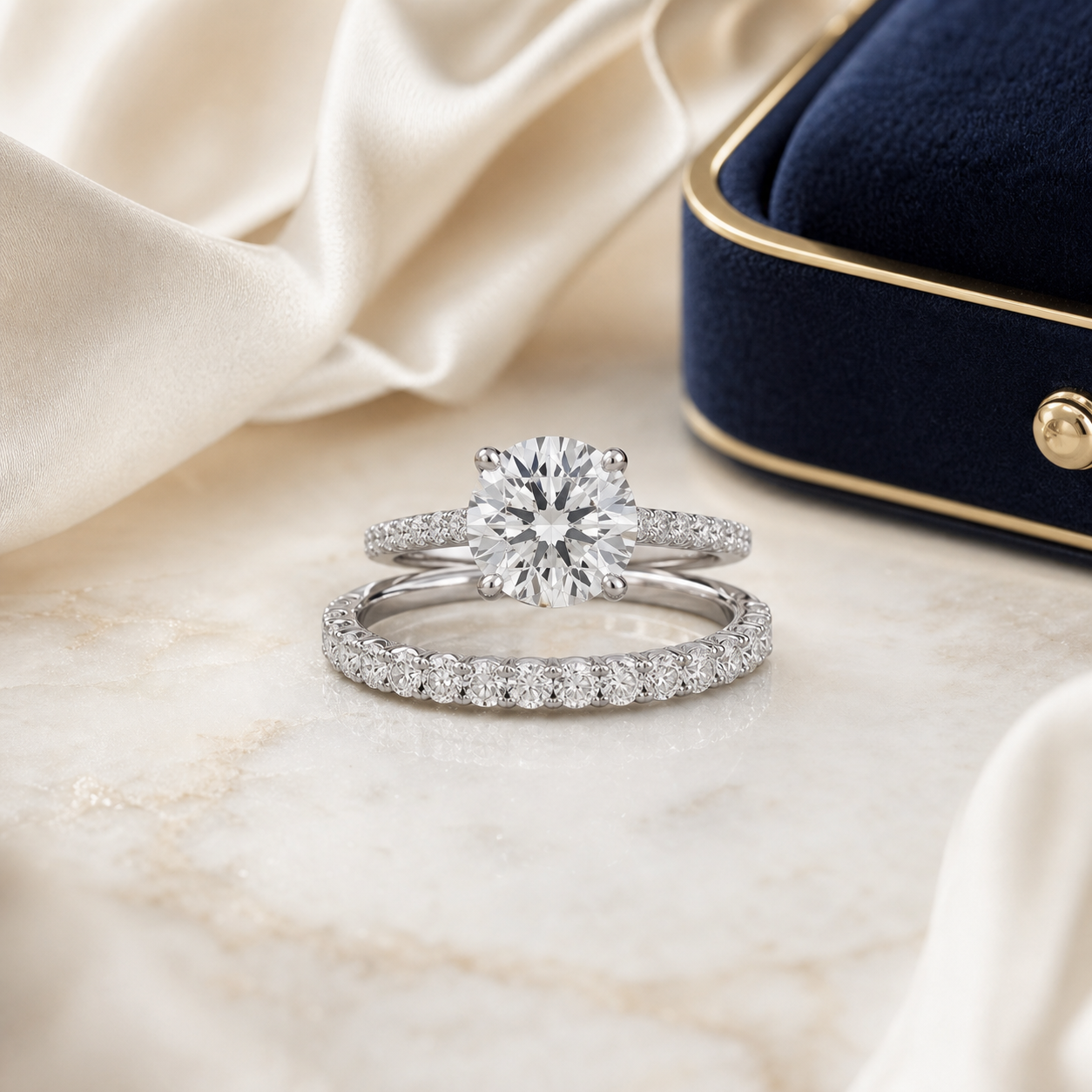 Diamond engagement ring and wedding band